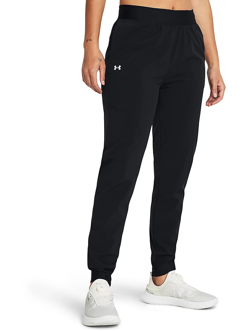 *WORN ONCE* Under Armour Womens Rival High-Rise Woven Warm-Up Jogger Pants Black